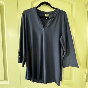 Anne Klein Navy V-Neck Tunic Top 1x